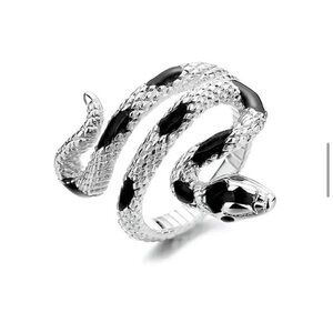 New! Black And Silver Snake Ring
